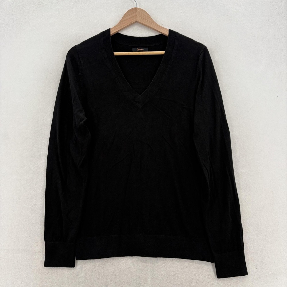 Quince Sweater Mens Medium Black Cotton Cashmere V Neck Lightweight Knit Career